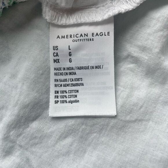 American Eagle Ruffle Top Mini Dress Green White Striped Strapless Womens Large - Picture 8 of 10